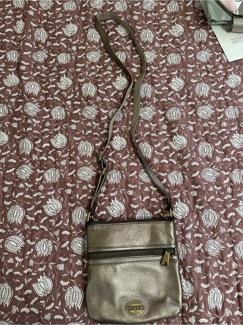 Fossil Metallic Bronze Crossbody Purse